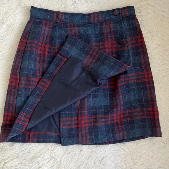 VINTAGE (1996) GAP Blue and Red Plaid Wool Mini Skirt - Picture 4 of 9
